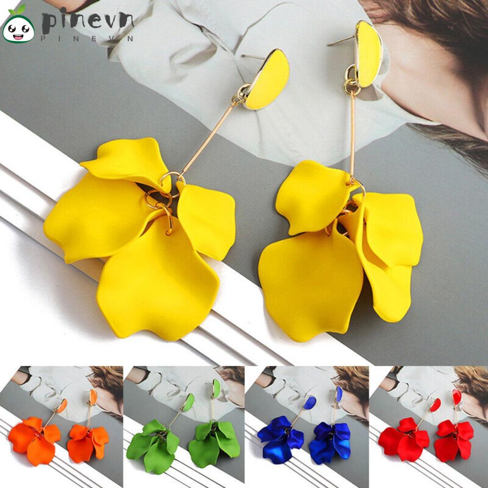 PINEVN Bông Tai Tua Rua Hình Hoa Hồng Bằng Acrylic Hợp Kim Thời Trang Cho Nữ