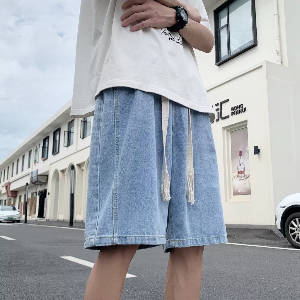 Quần Short Denim Ống Rộng Thời Trang Phong Cách Hong Kong Cho Nam