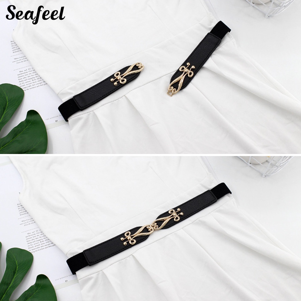 Thắt Lưng Da Co Giãn Phối Màu Tương Phản Thoải Mái Dễ Điều Chỉnh Cho Nữ