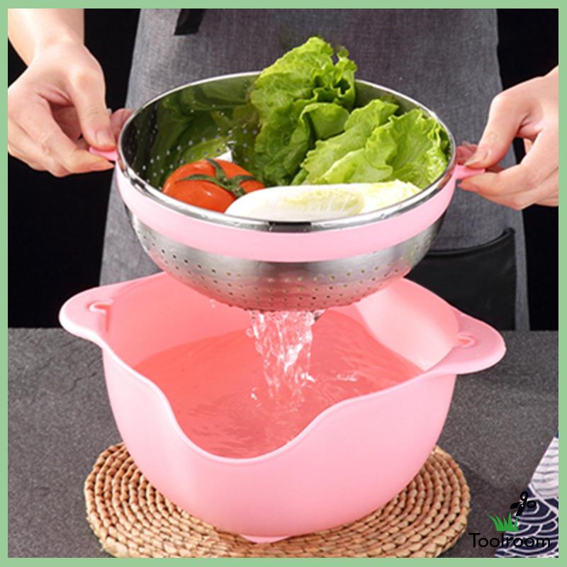 Rổ Hai Lớp Sức Chứa Lớn Để Ráo Nước Rau Củ Quả Tiện Dụng