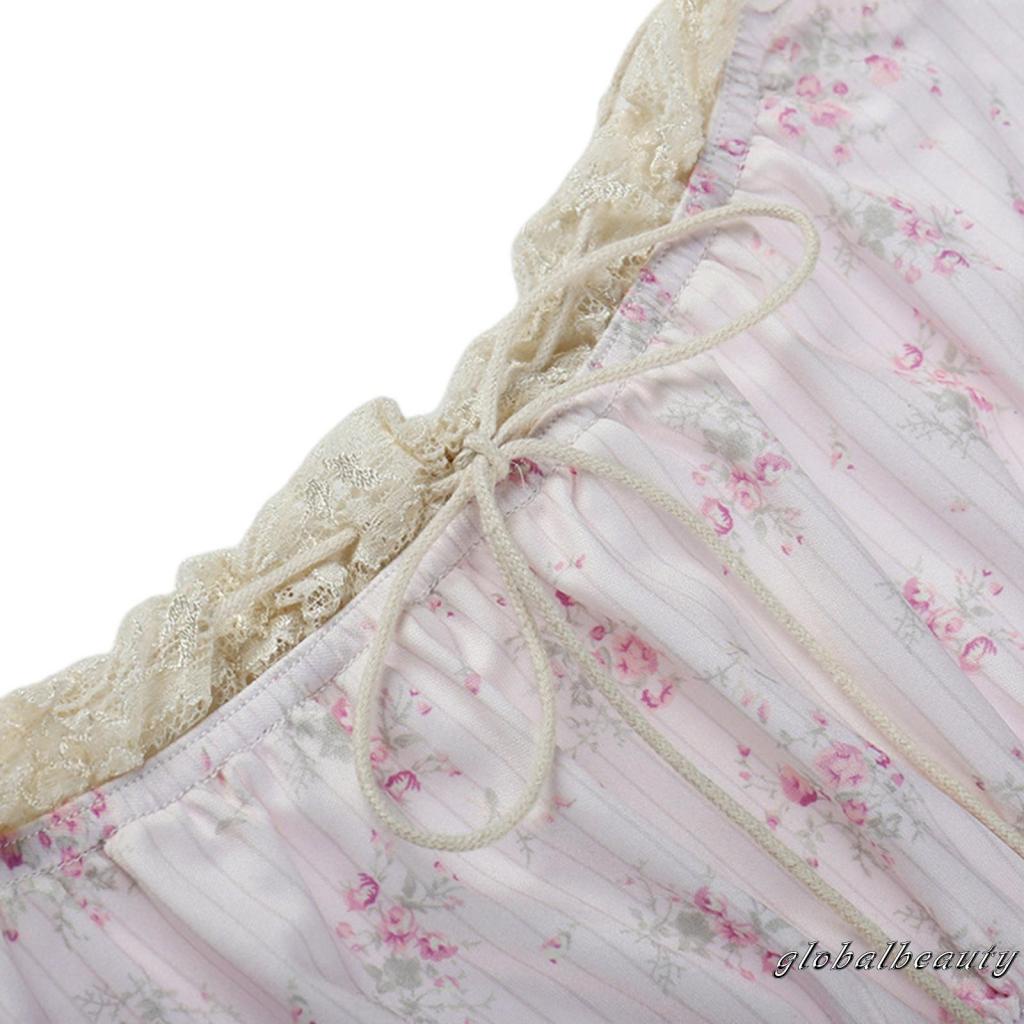 Áo Croptop Không Tay Phối Ren Họa Tiết Hoa Thời Trang Mùa Hè Cho Nữ