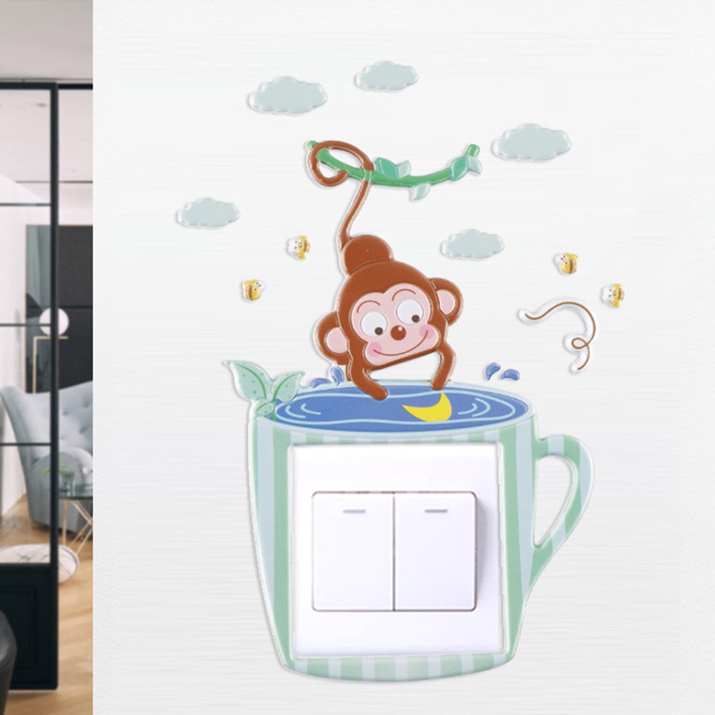 Miếng Dán Trang Trí Công Tắc Đèn Hình Khỉ Hoạt Hình Đáng Yêu
