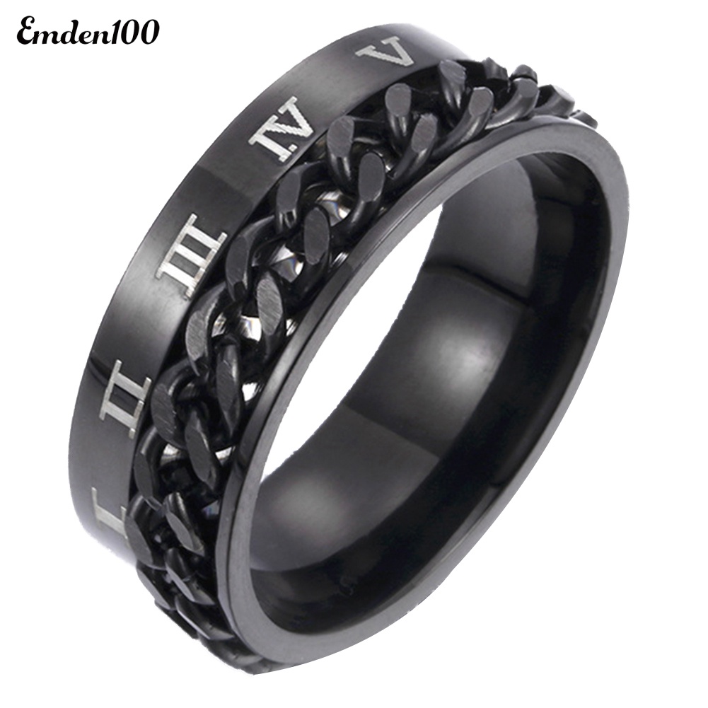 Nhẫn Xoắn Thép Titan Khắc Chữ Số La Mã Thời Trang Unisex