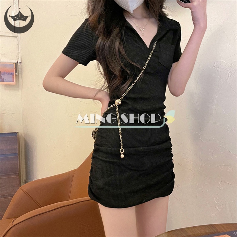 Đầm Tay Ngắn Cổ Chữ V Dáng Ôm Thời Trang Mùa Hè Quyến Rũ Cho Nữ