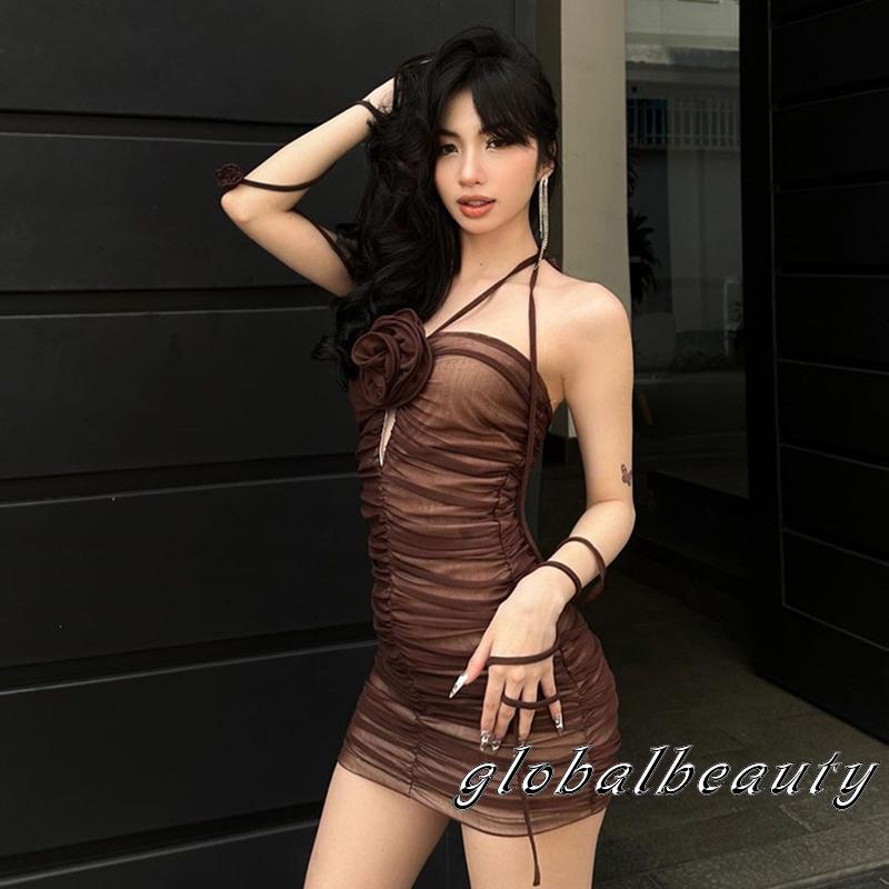 Đầm không tay dáng ôm Hoạ Tiết Hoa Thiết Kế Hở Lưng Quyến Rũ