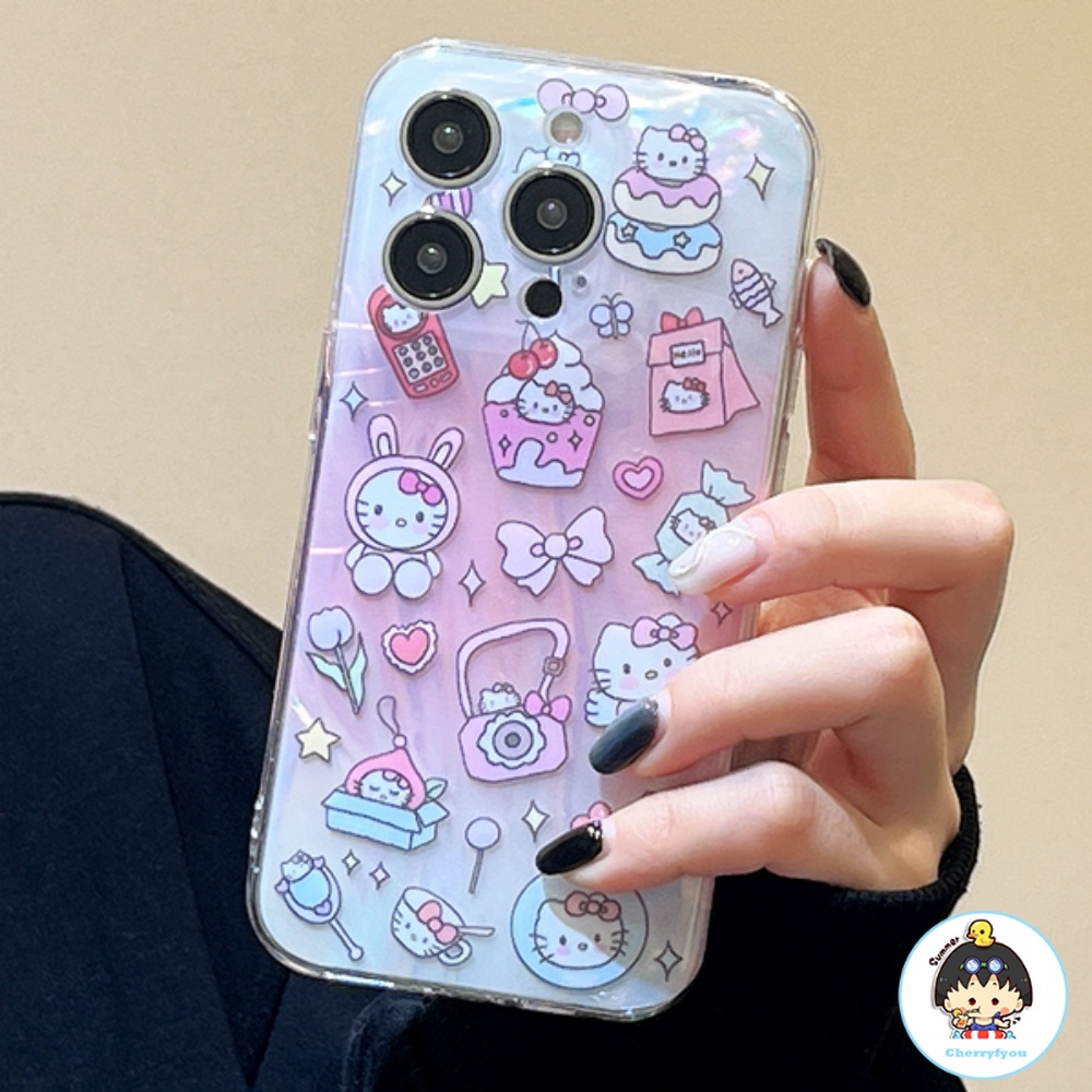 Ốp Điện Thoại TPU Mềm Chống Bụi Chống Sốc Màu Laser In Hình Hello Kitty Dễ Thương Cho IPhone 11 12 13 14 Pro Max