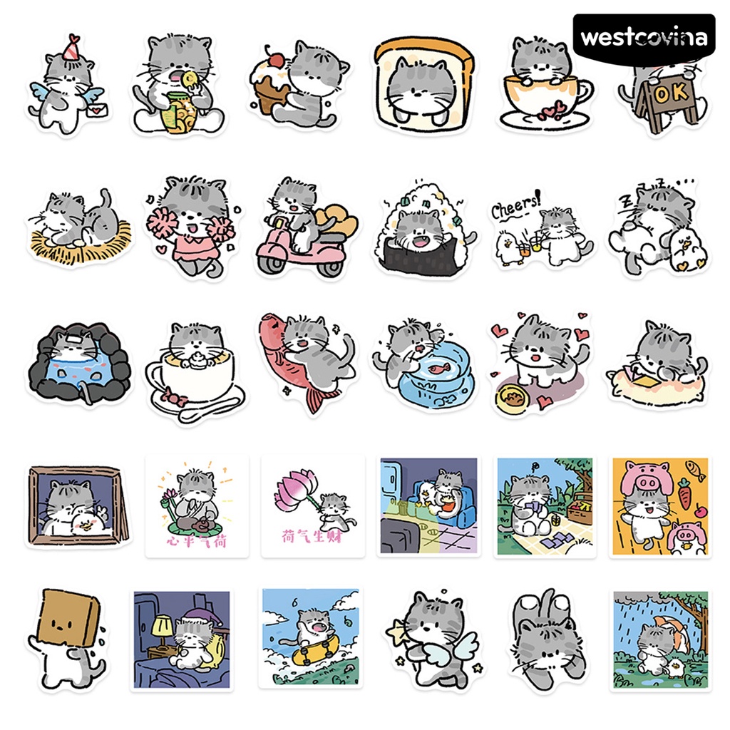 [WSTN]✎Bộ 60 Miếng Dán PVC Chống Thấm Nước Tự Dính Hình Mèo Hoạt Hình Dễ Thương Có Thể Tháo Gỡ Trang Trí Vali