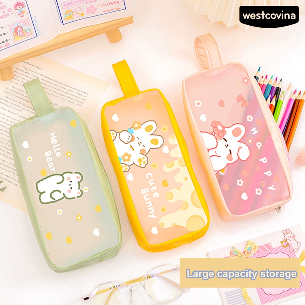 [WSTN]✎Túi Đựng Bút Trong Suốt Chống Bụi Sức Chứa Lớn In Họa Tiết Hoạt Hình Dễ Thương Dùng Hàng Ngày