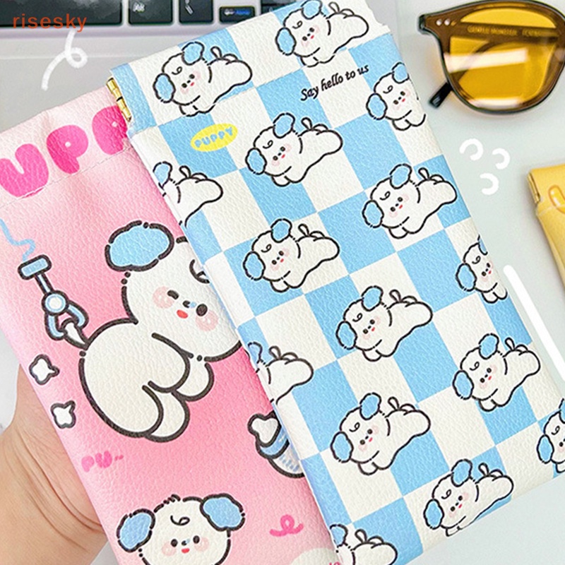 Hộp Đựng Mắt Kính Bằng Da PU Họa Tiết Hoạt Hình Chú Chó Dễ Thương Tiện Dụng Cho Học Sinh