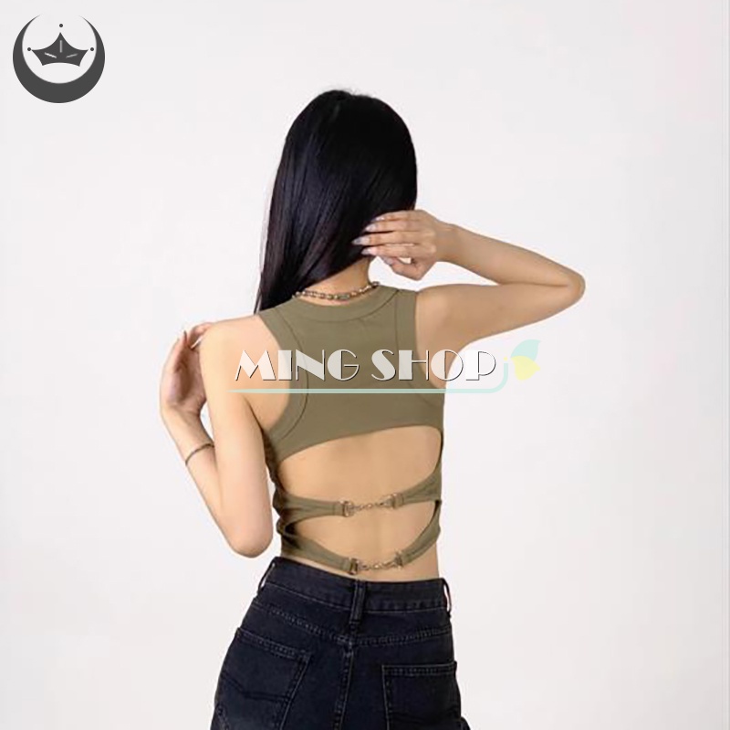 Áo Hai Dây Cổ Tròn Hở Lưng Màu Sắc Trơn Quyến Rũ Dành Cho Nữ