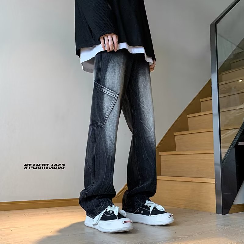 Quần Jean Lưng Cao Có Khóa Kéo Phong Cách Harajuku Hợp Thời Trang Cho Nam