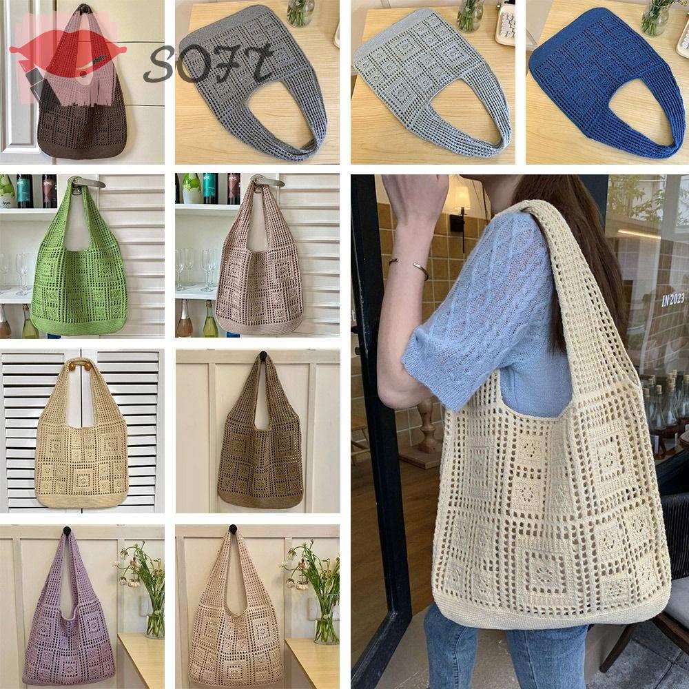 SOFTNESS Túi Xách Đan Len Đeo Vai Sức Chứa Lớn Thời Trang Cho Nữ