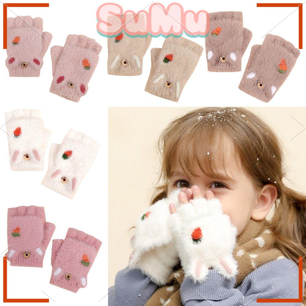 SUMU Găng Tay Hở Ngón Dệt Kim Thêu Họa Tiết Dễ Thương