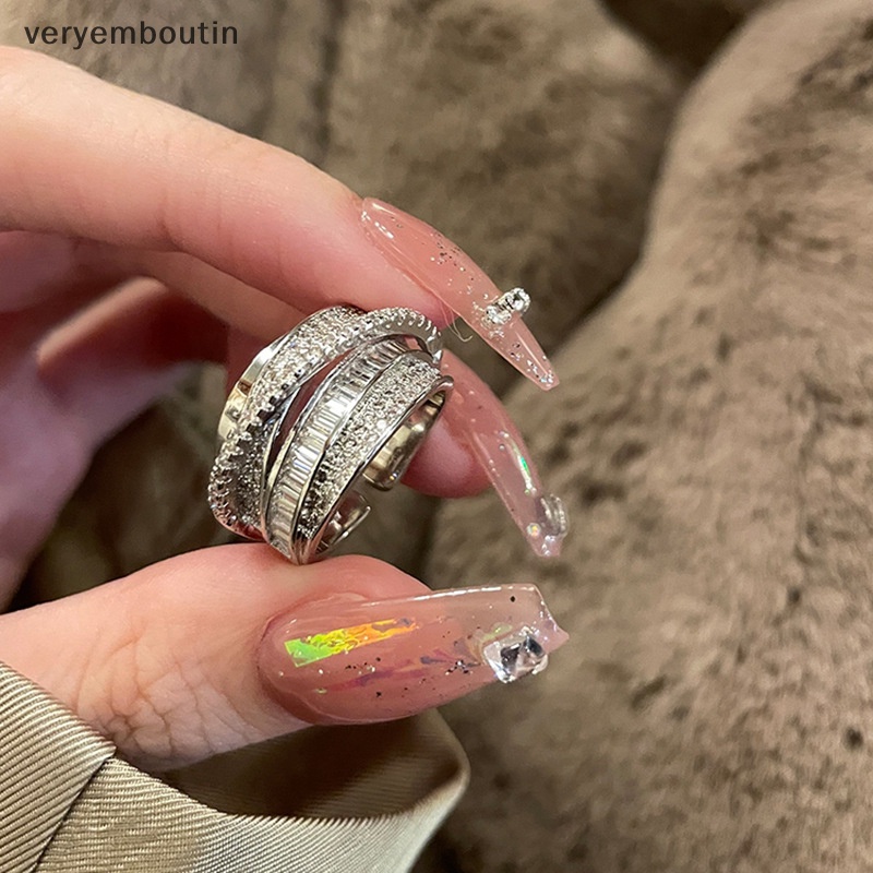 Nhẫn Hở Nhiều Lớp Đính Đá Zircon Cổ Điển Thời Trang Có Thể Điều Chỉnh Cho Nữ