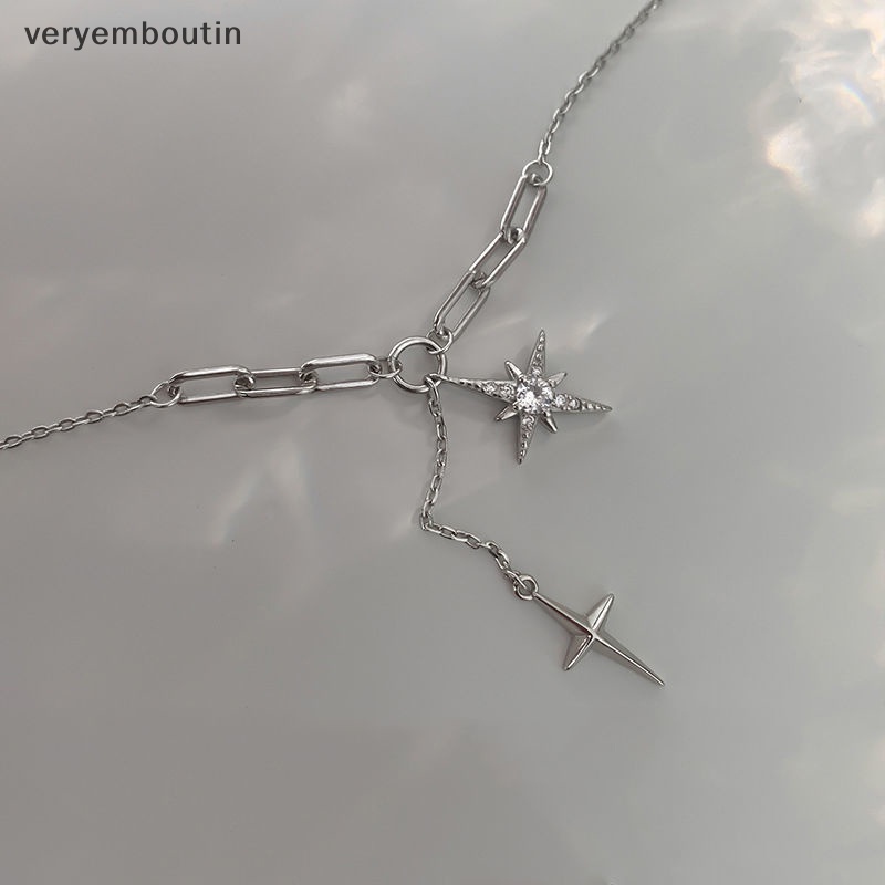 Vòng cổ Bạc Mặt Ngôi Sao Sáu Cánh Đính Đá Zircon Phối Tua Rua Đơn Giản Ngọt Ngào Cho Nữ