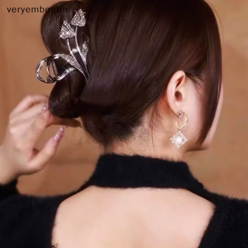 Kẹp Tóc Càng Cua Hình Hoa Tulip Đính Đá Bằng Hợp Kim Cỡ Lớn Thời Trang Cho Nữ