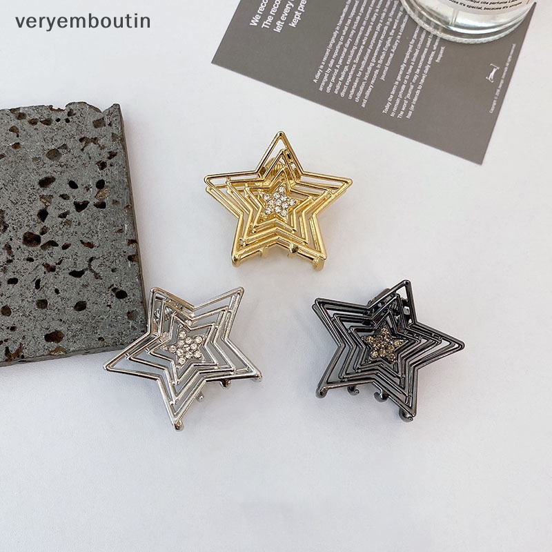 Kẹp Tóc Hình Ngôi Sao Năm Cánh Bằng Kim Loại Rỗng Y2K Ngọt Ngào Cho Nữ