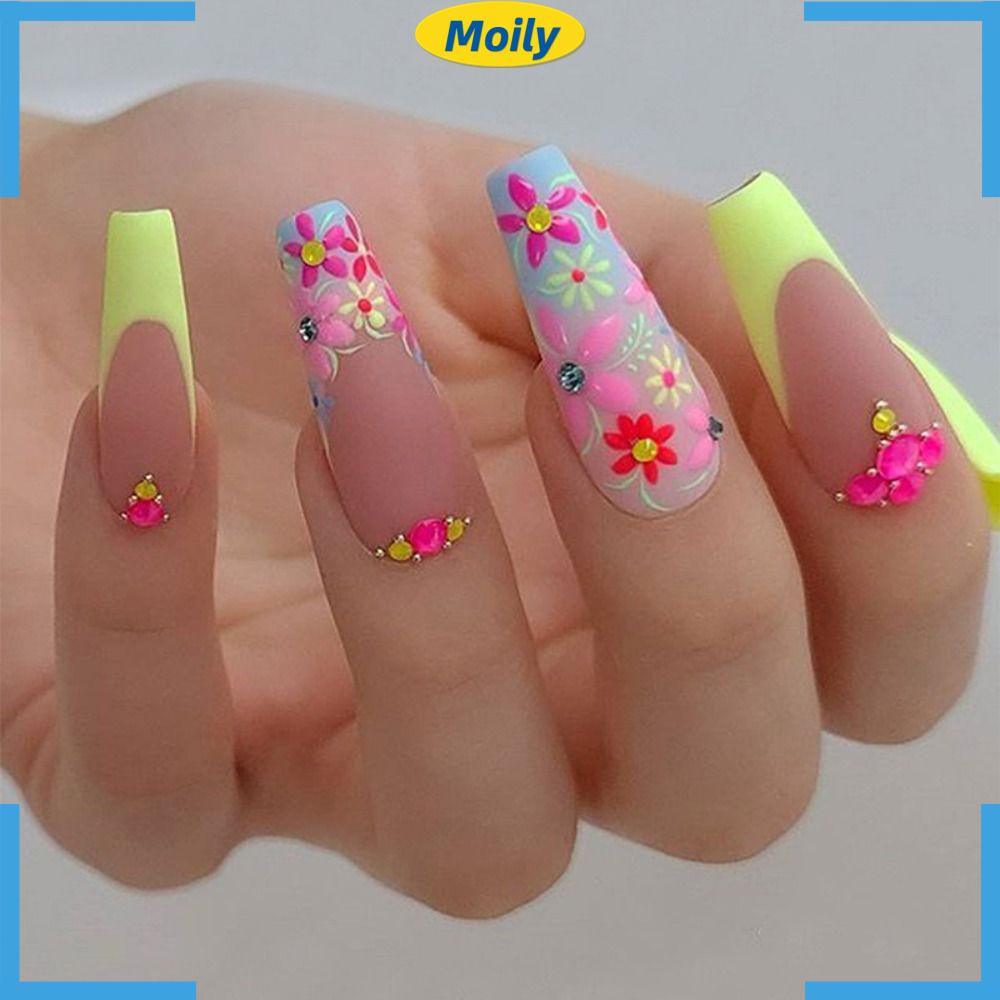 MOILYVN Bộ Móng Tay Giả Đầu Vuông Dáng Dài Thời Trang Cho Nữ
