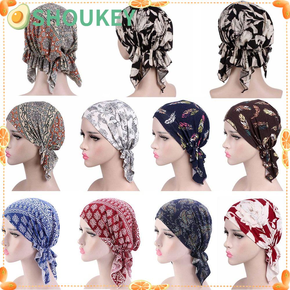 SHOUKEY Mũ Trùm Đầu Turban Bằng Cotton Co Giãn In Họa Tiết Hoa Thời Trang 2023