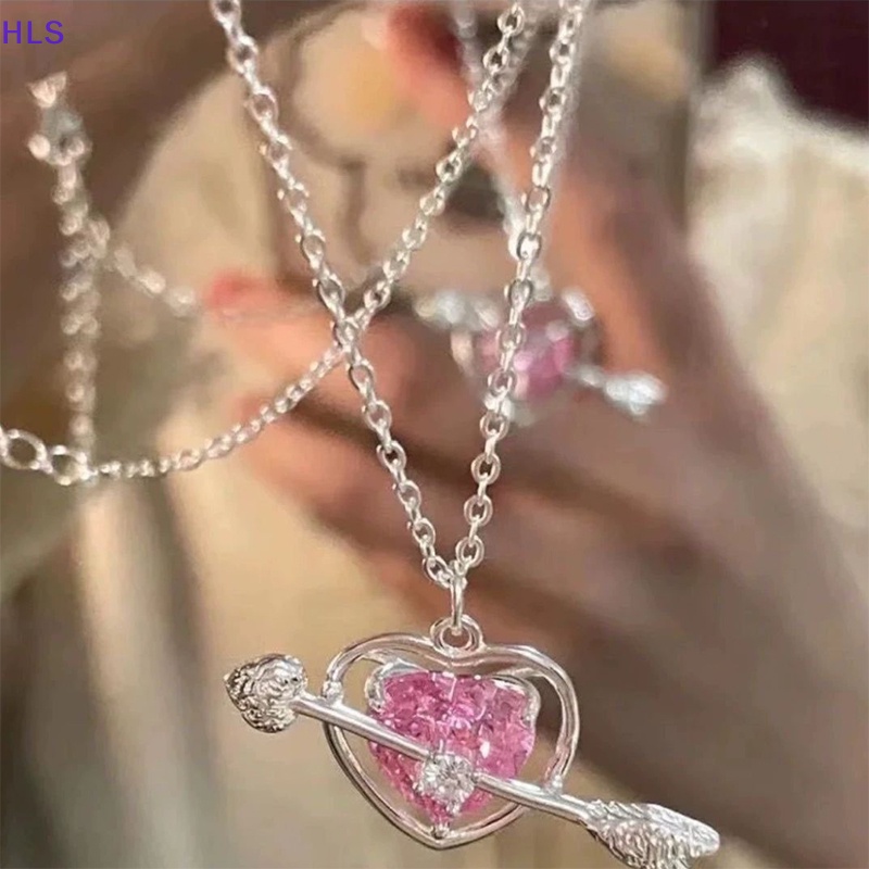 [HLS] Vòng cổ Mặt Pha Lê Hồng Hình Giọt Nước Đào Trái Tim Giọt Nước Cá Tính Ngọt Ngào Y2k