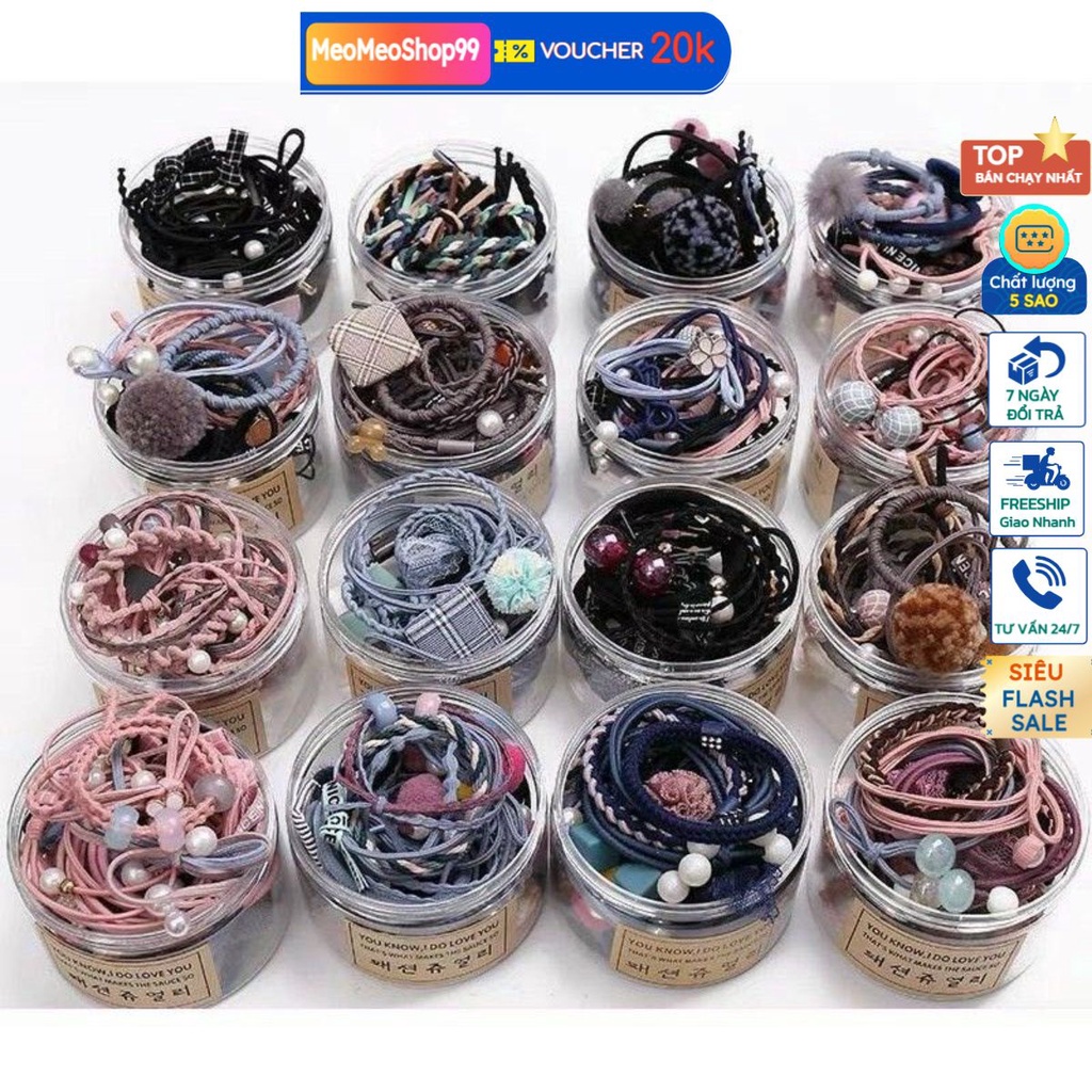 Set bộ 12 dây buộc tóc chun Hàn Quốc