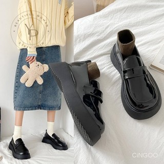 Giày búp bê da pu mũi tròn đế cao su 3-5cm
