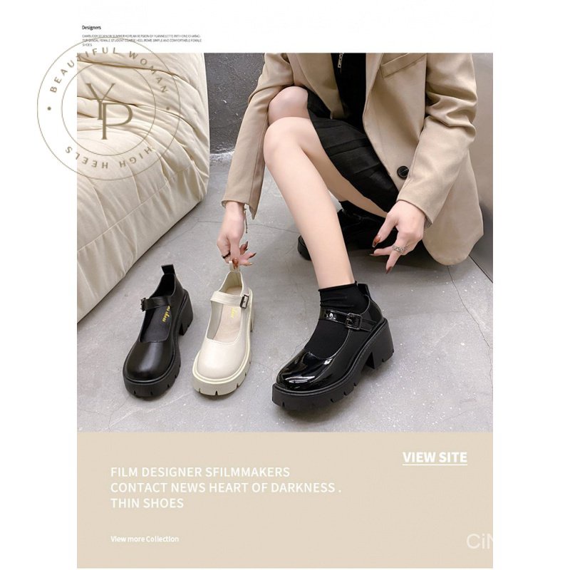 Giày Búp Bê Da PU Gót Thấp Mũi Vuông Sâu 3cm Thời Trang