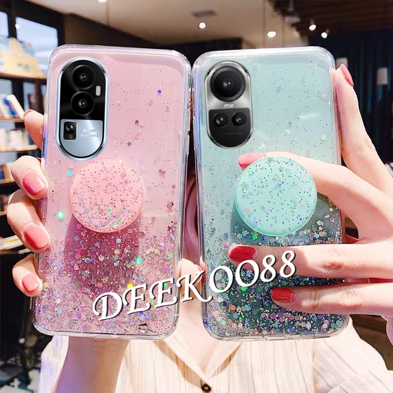 Ốp Điện Thoại TPU Mềm Hình Ngôi Sao Lấp Lánh Gắn Giá Đỡ Cho OPPO Reno10 Pro Plus Pro + 5G 2023 Reno 10 10Pro Reno10Pro +