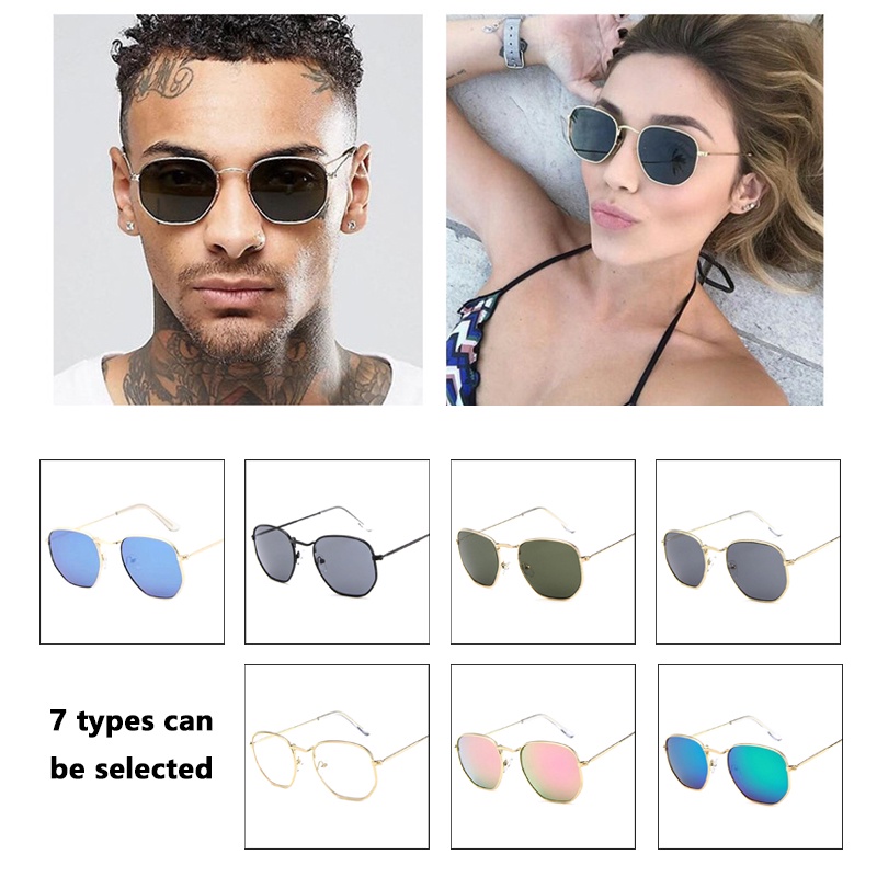 Kính Mát Gọng Đa Giác Bằng Kim Loại Phong Cách Retro Cho Nam Và Nữ RYVN