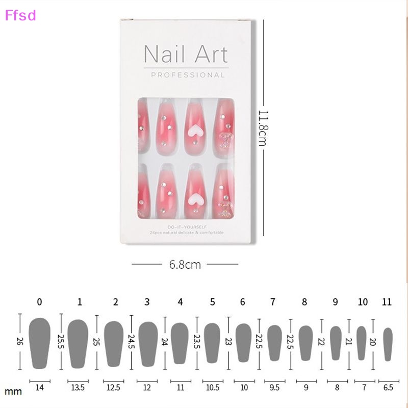 {Ffsd} Set 24 Móng Tay Giả Dán Trang Trí Toàn Diện Hình Bướm Có Thể Mang Theo