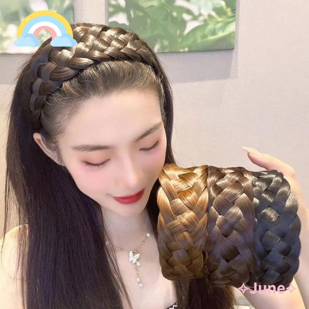 JUNE Băng Đô Cài Tóc Bản Rộng Kiểu Tóc Giả Thắt Bím Dày Dặn