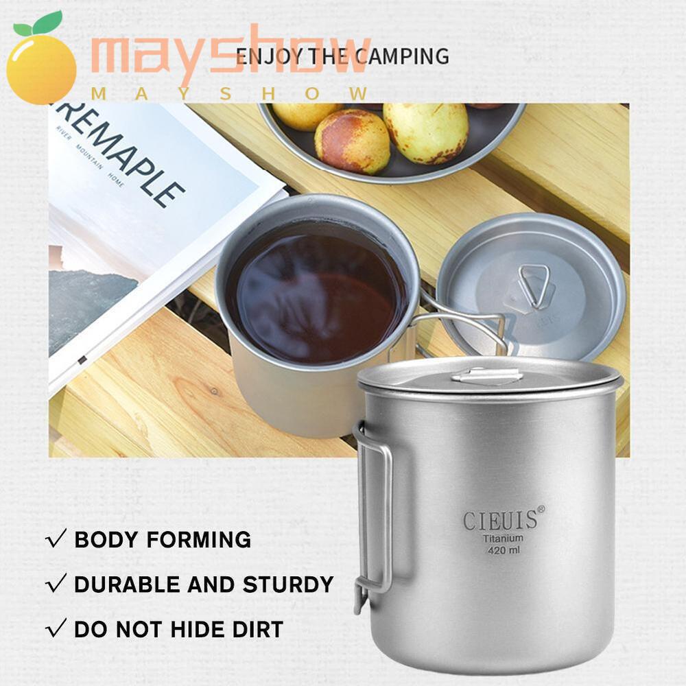 MAYSHOW Cốc Uống Nước Bằng Titan Nguyên Chất Siêu Nhẹ 420ML Có Tay Cầm Có Thể Gập Lại Tiện Dụng