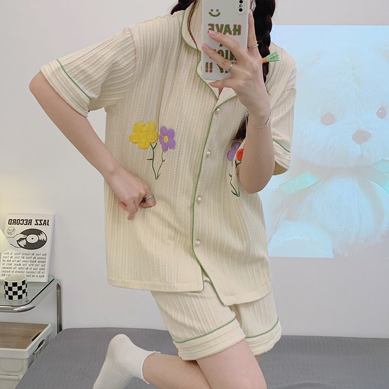 Bộ Đồ Ngủ Tay Ngắn Chất Cotton Dáng Rộng Dễ Thương Thời Trang Xuân Thu Cho Nữ