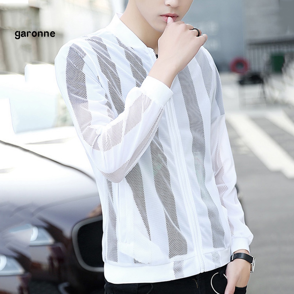 Áo Khoác Chống Nắng Tay Dài Cổ Đứng Siêu Mỏng Đục Lỗ Thoáng Khí Thời Trang Đường Phố Cho Nam