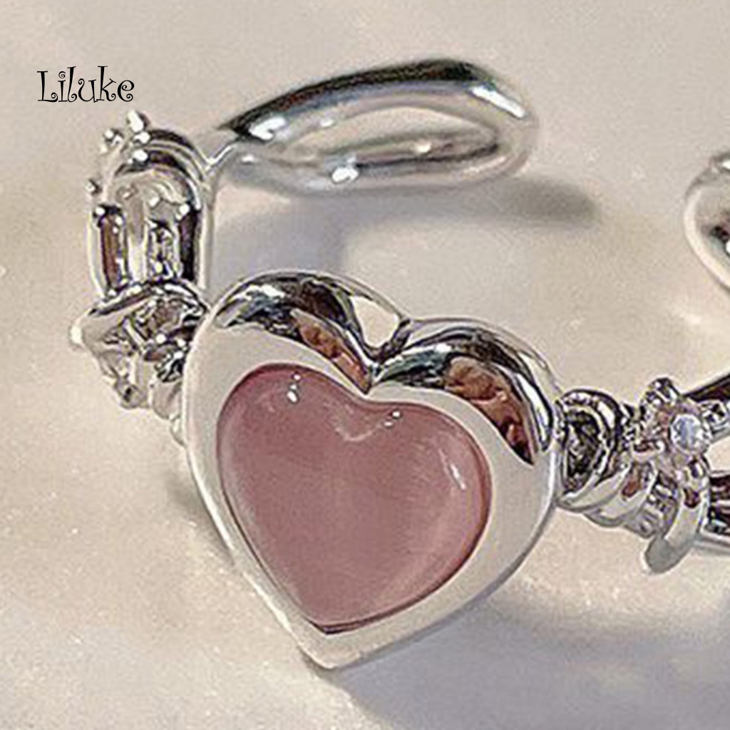 Nhẫn Hợp Kim Hở Trang Trí Hình Trái Tim Đính Đá Xinh Xắn Cho Nữ