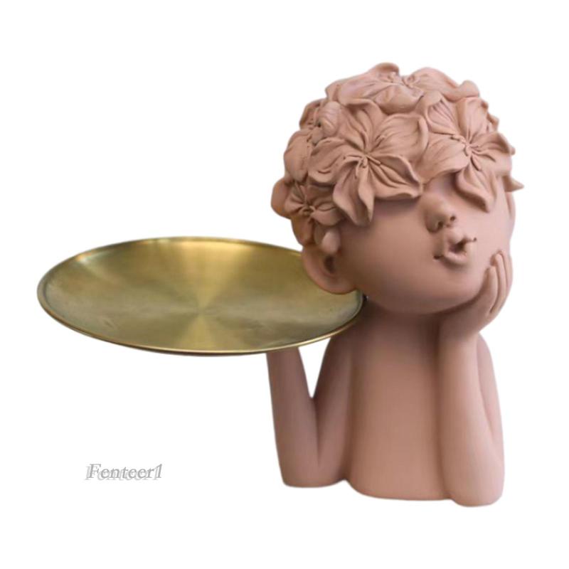 Khay Điêu Khắc Hình Cô Gái Và Cánh Hoa Hiện Đại Sáng Tạo Kèm Khay Để Bàn Trang Trí Phòng Khách / Quán Bar