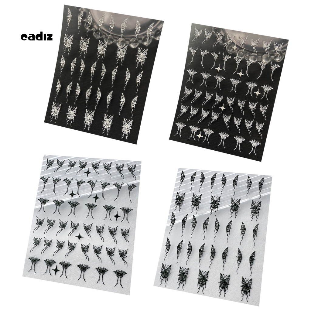 Miếng Dán Trang Trí Móng Tay Chống Rơi Hình Bướm Màu Trắng Đen Mini DIY