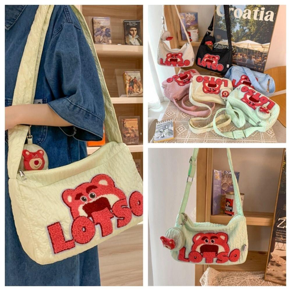 LOMBARD Túi Đeo Chéo Canvas Hình Gấu Dâu Tây Thời Trang Dành Cho Học Sinh