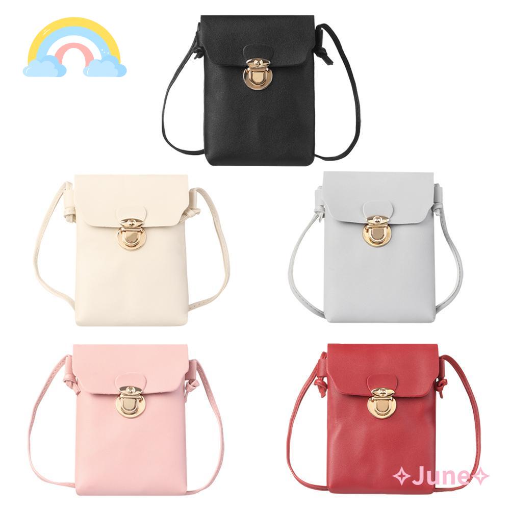 JUNE Túi Đeo Vai Mini Bằng Da PU Màu Trơn Thời Trang Tiện Dụng Mang Theo Du Lịch Ốp