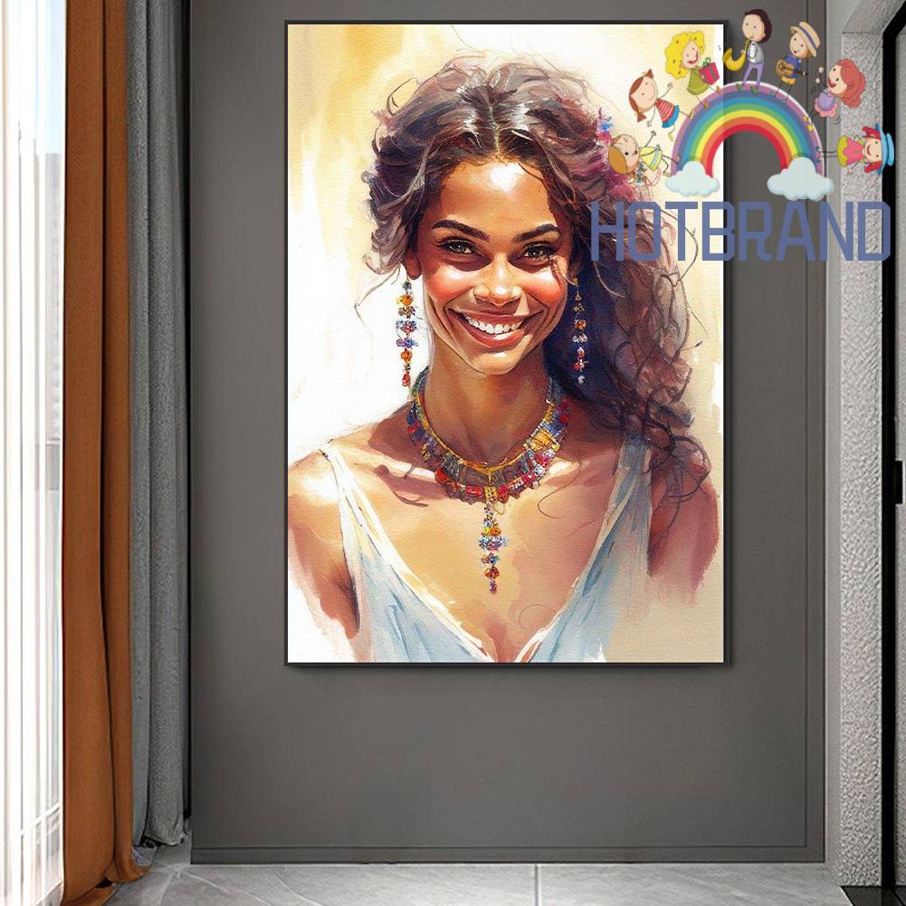 Tranh Đính Đá Kim Cương Toàn Bộ 5D DIY Hình Vẽ Cô Gái Cười Trang Trí Nhà Cửa