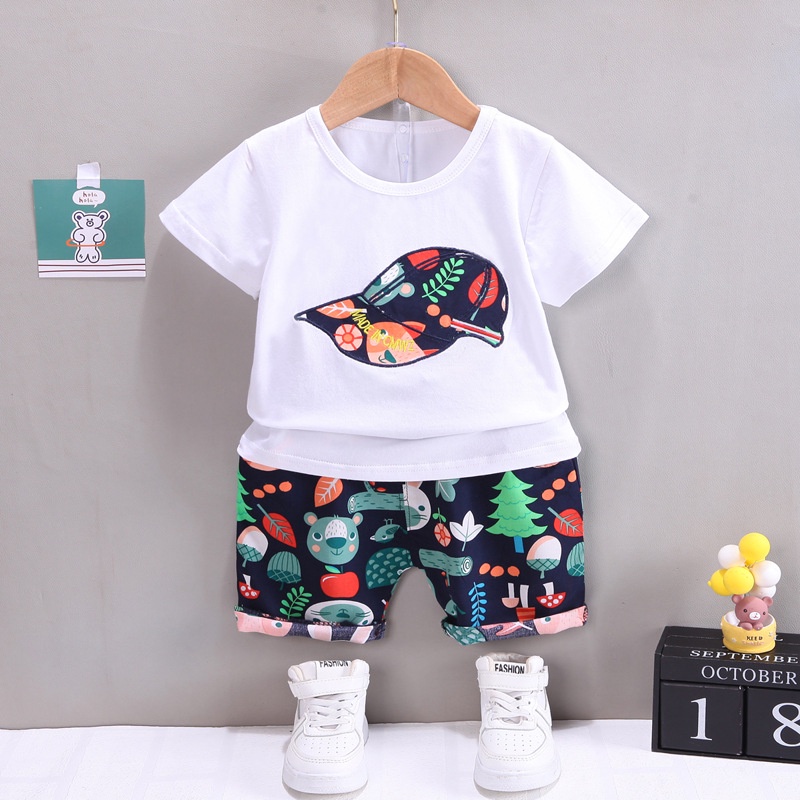 Set Đồ Mùa Hè 2 Món Gồm Áo Thun Tay Cộc + Quần Ngắn In Hình Thú Cho Bé Trai Sơ Sinh 1 Tuổi