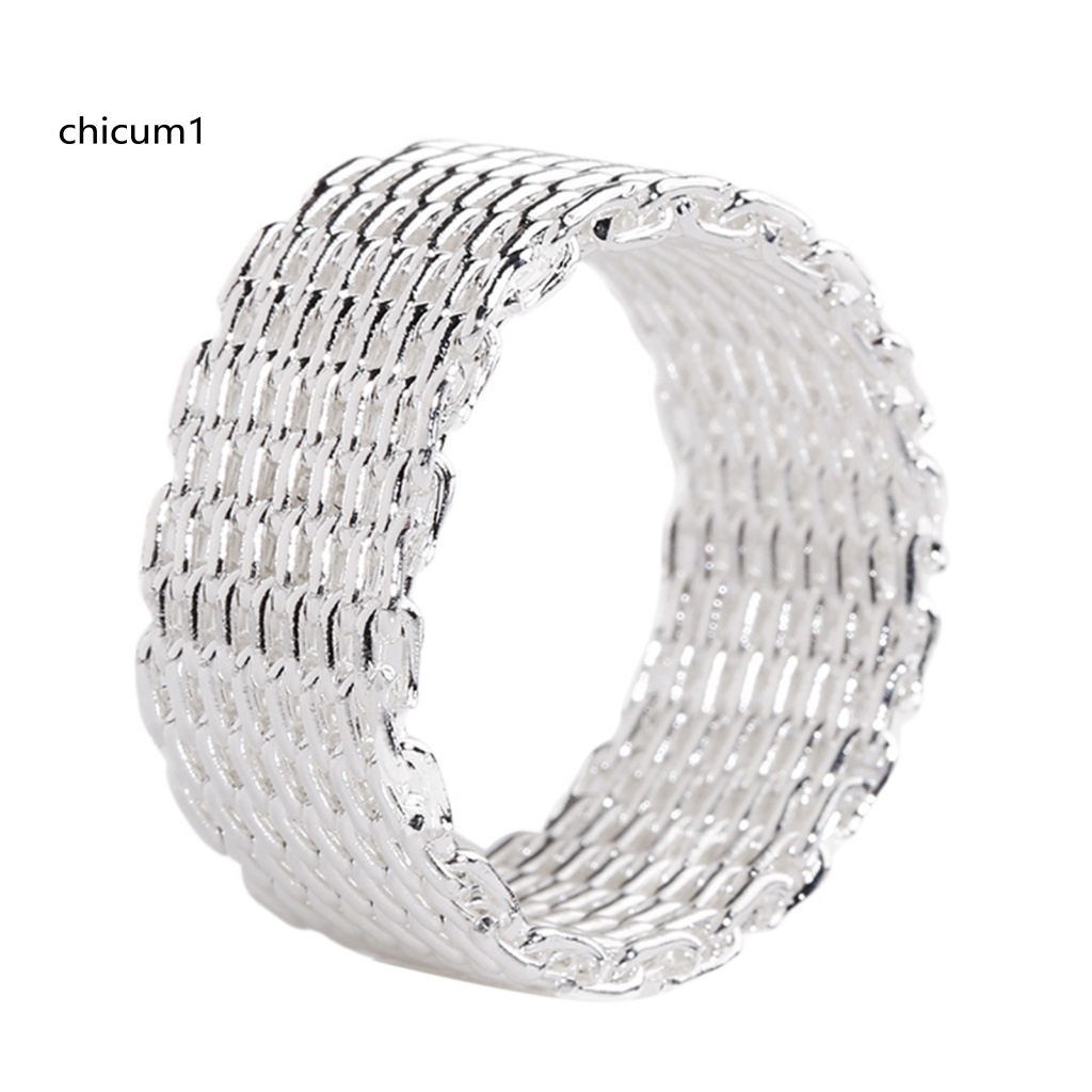 Nhẫn Mạ Bạc Kiểu Lưới Đan Bản Rộng Thời Trang Cho Nữ