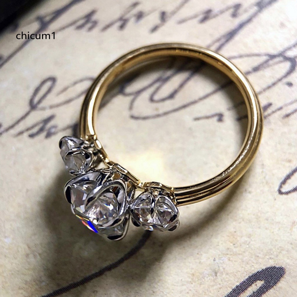 Nhẫn CC Hai Màu Hình Vuông Đính Đá Zircon Thời Trang Cho Nữ