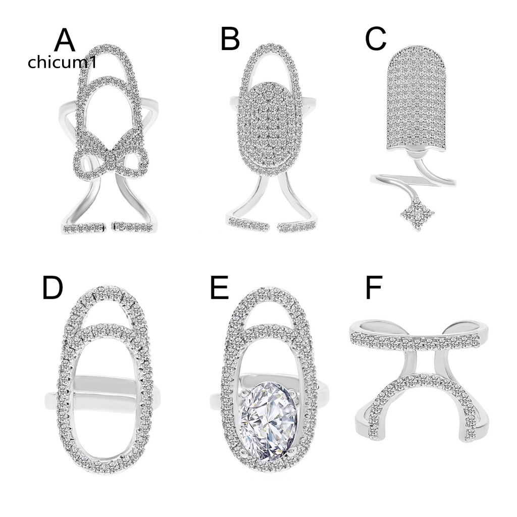 Nhẫn Hở Đính Đá Lấp Lánh Có Thể Điều Chỉnh Trang Trí Móng Tay