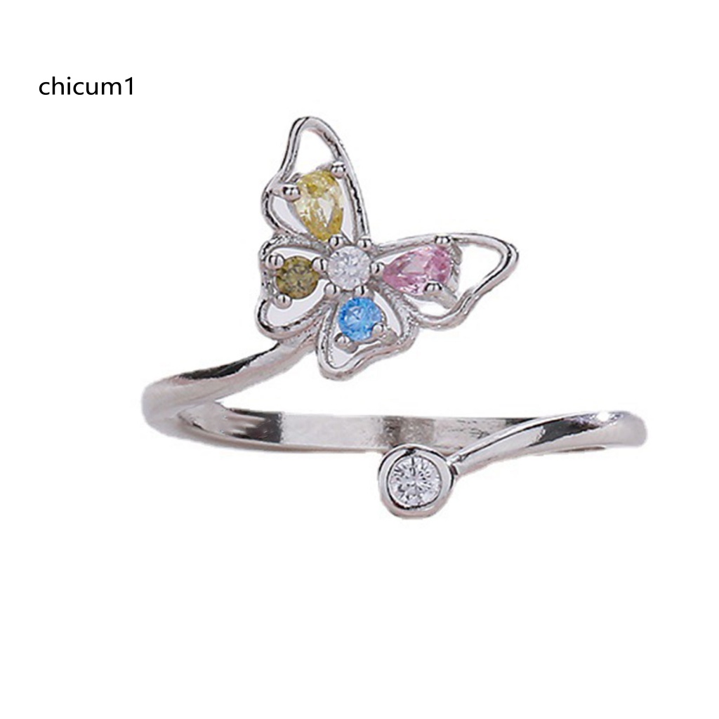 Nhẫn Hở Hình Bướm Đính Đá Zircon Nhiều Màu Ngọt Ngào Thời Trang Cho Nữ