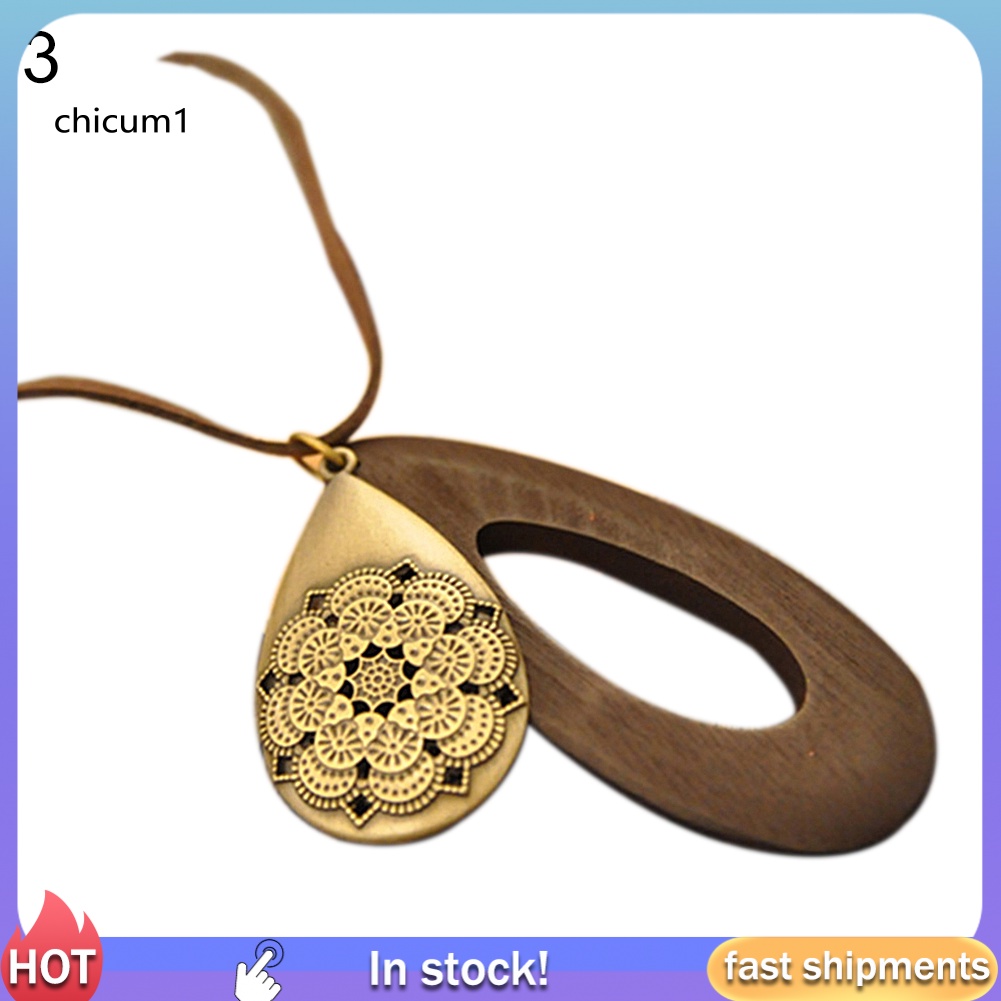 Vòng Cổ Dây Nhung Mặt Gỗ Hình Giọt Nước Chạm Khắc Rỗng Phong Cách Cổ Điển