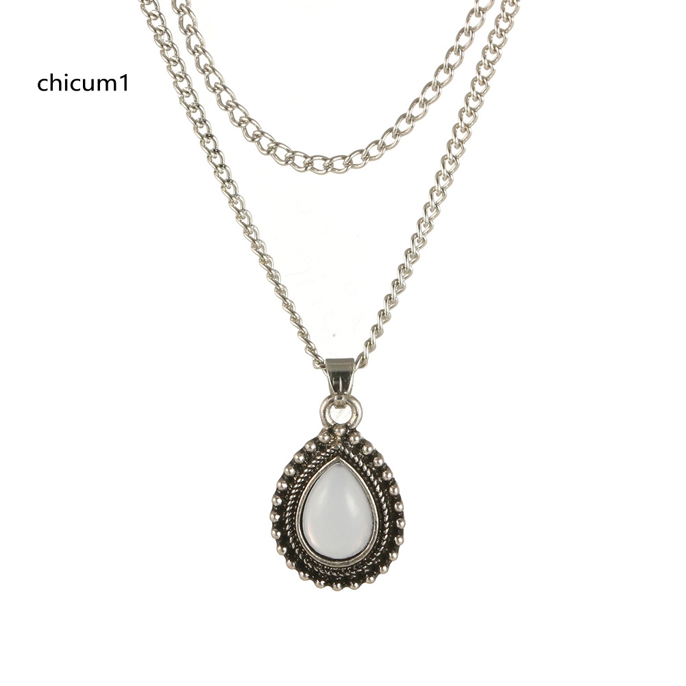 Vòng cổ Hai Lớp Mặt Đá Opal Hình Giọt Nước Cổ Điển