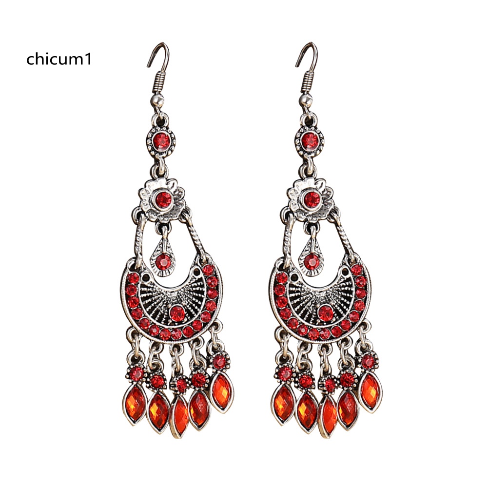 Khuyên Tai Mặt Trăng Khuyết Đính Đá Pha Lê Phong Cách Bohemian