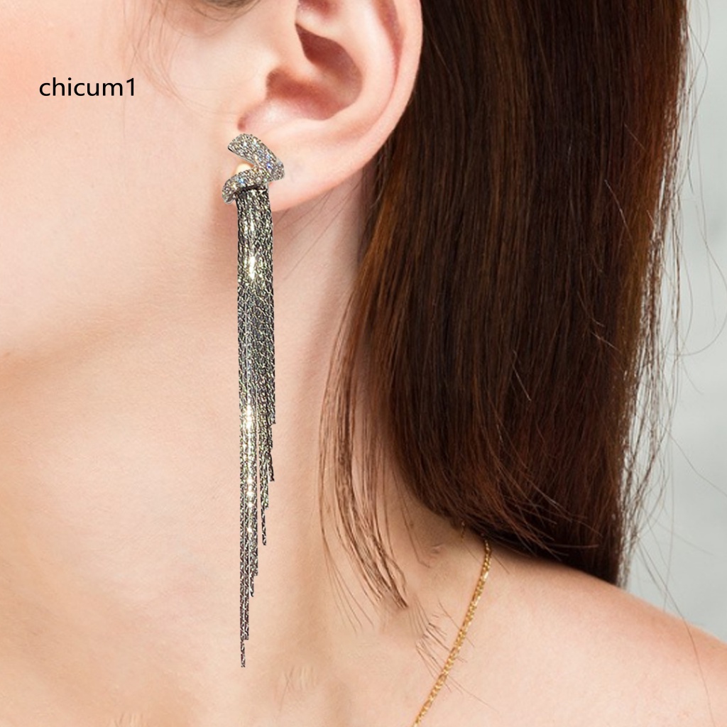 1 Đôi Bông Tai Dáng Dài Đính Đá Lấp Lánh Phong Cách Nhật Hàn