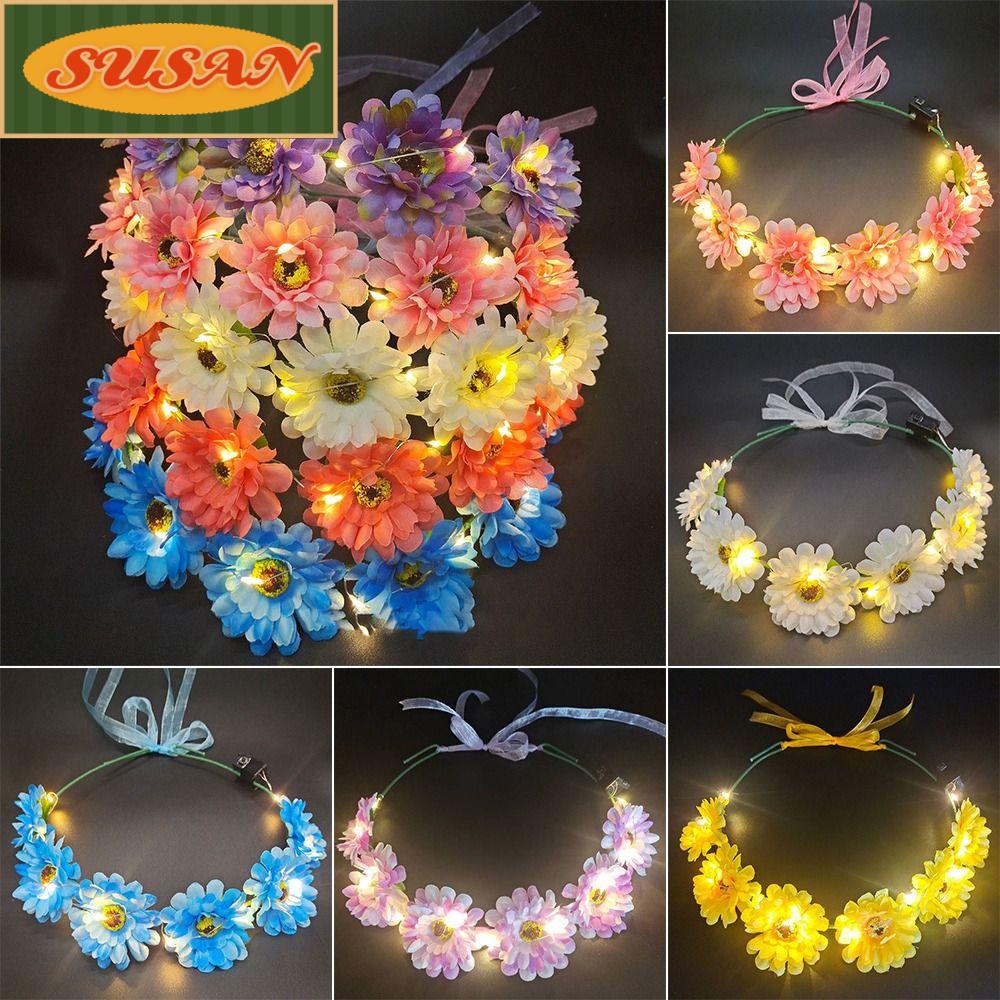 SUSANS Vòng Hoa Đội Đầu Có Đèn LED Phát Sáng Dành Cho Nữ